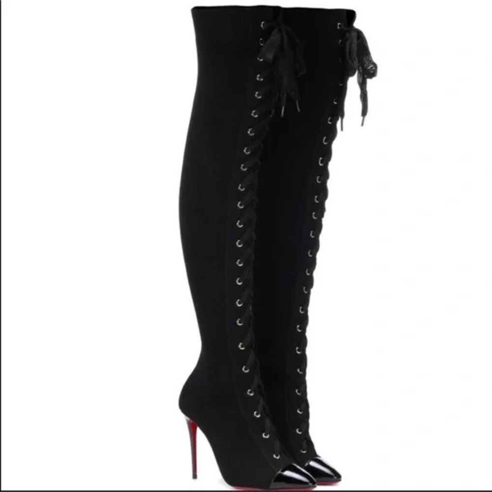Christian Louboutin Frenchie Knit Boot 38. Over the knee Lace-Up Boots